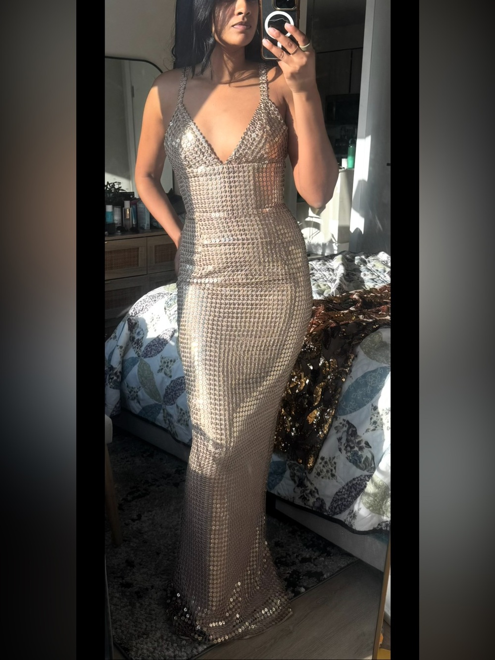 Bronx and Banco Champagne Sequin Maxi Dress